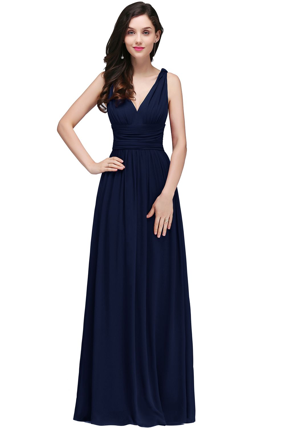 BMbridal Affordable Chiffon V-Neck Burgundy Bridesmaid Dress with Ruffle In Stock