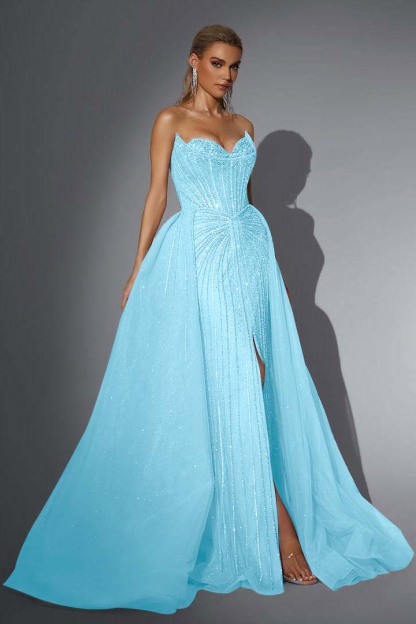 Strapless Sleeveless Long Mermaid Prom Dress With Split Sequins