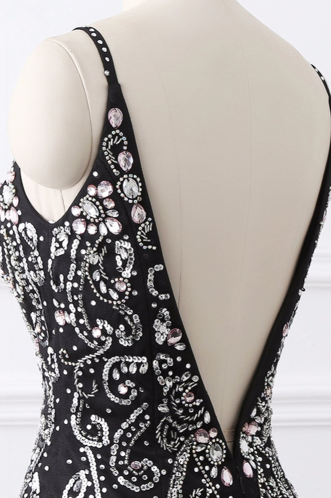 BMbridal Gorgeous Spaghetti Straps Black Mermaid Prom Dresses with Rhinestones Online