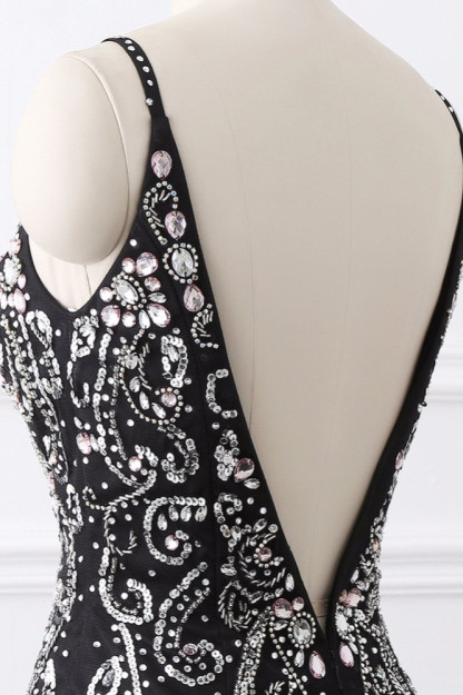BMbridal Gorgeous Spaghetti Straps Black Mermaid Prom Dresses with Rhinestones Online