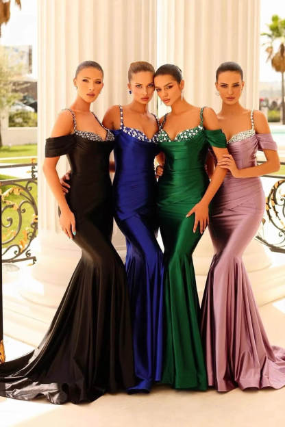 Bmbridal Mermiad Sweetheart Straps Ruffles Prom Dress with Beadings