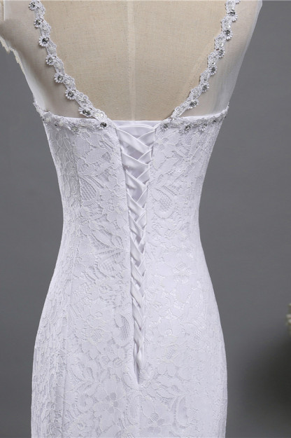 BMbridal Gorgeous Jewel Lace Mermaid Wedding Dress Sleeveless Appliques Bridal Gowns with Rhinestones-BMbridal