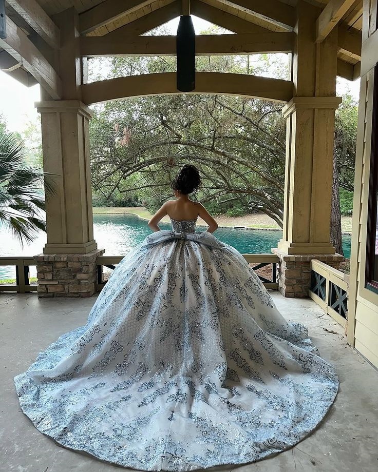 Dusty Blue Strapless Sweetheart Quinceañera Ball Gown with Crystal Embellished Bodice