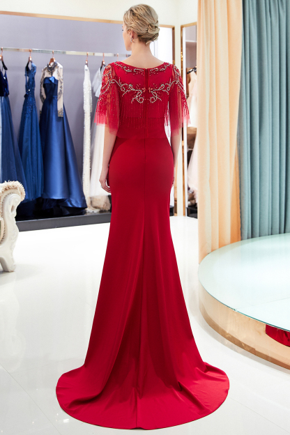BMbridal Gorgeous Mermaid Jewel Long Prom Dresses Navy Beading Formal Dresses with Crystals