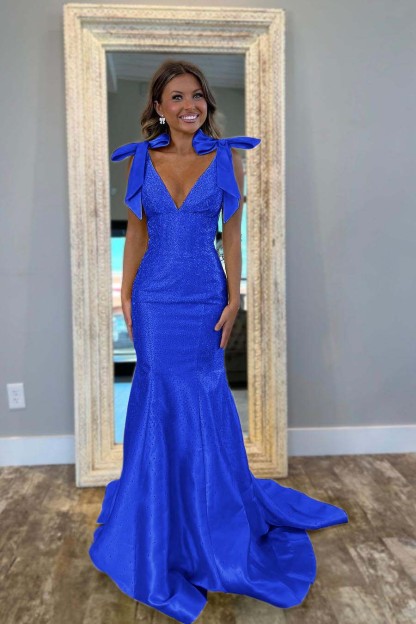 Straps V Neck Sleeveless Long Mermaid Prom Dress With Beading