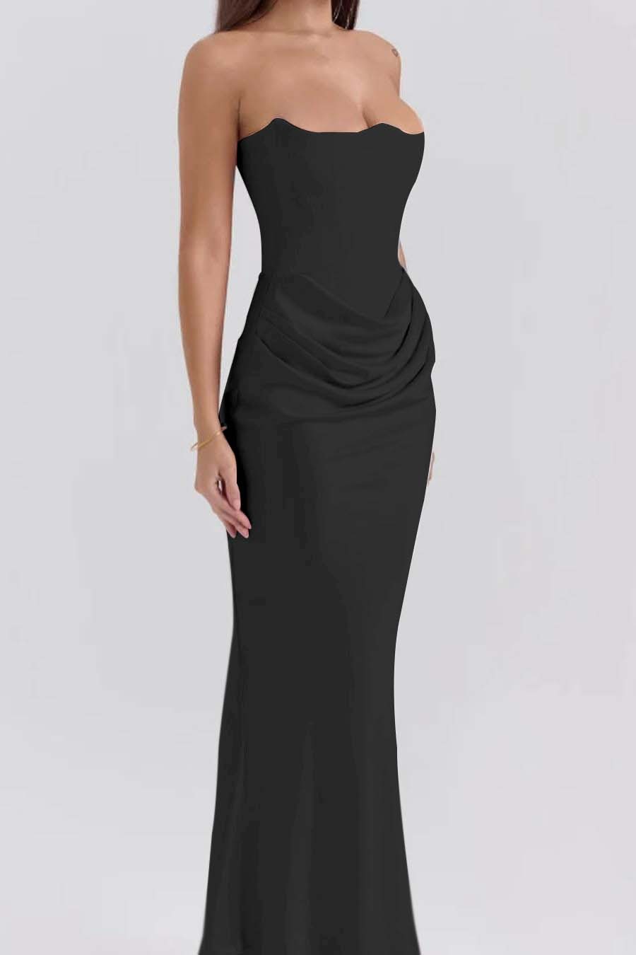 Pink Strapless Sleeveless  Mermaid Long Prom Dress With Pleated