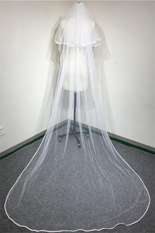 BMbridal Floral Pretty Tulle Lace Ribbon Edge Wedding Veil with Comb-BMbridal