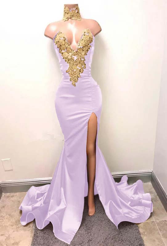 Mermaid Burgundy Deep V Neck Sleeveless Prom Dress Split With Lace Appliques