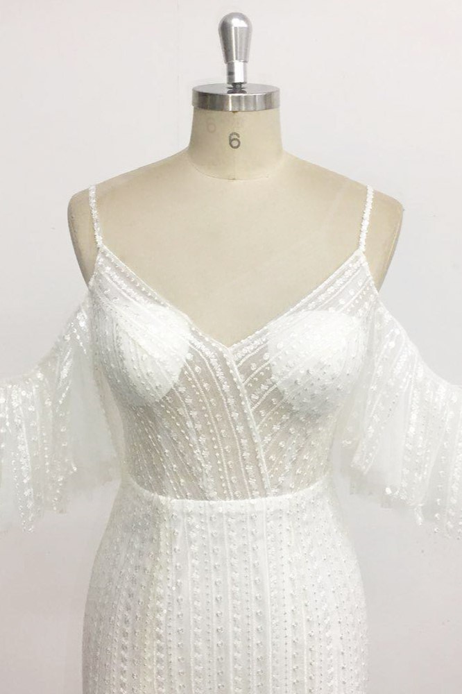 BMbridal Stylish Sleeveless V-Neck Ivory Wedding Dresses Spaghetti Straps Pearls Bridal Gowns On Sale-BMbridal