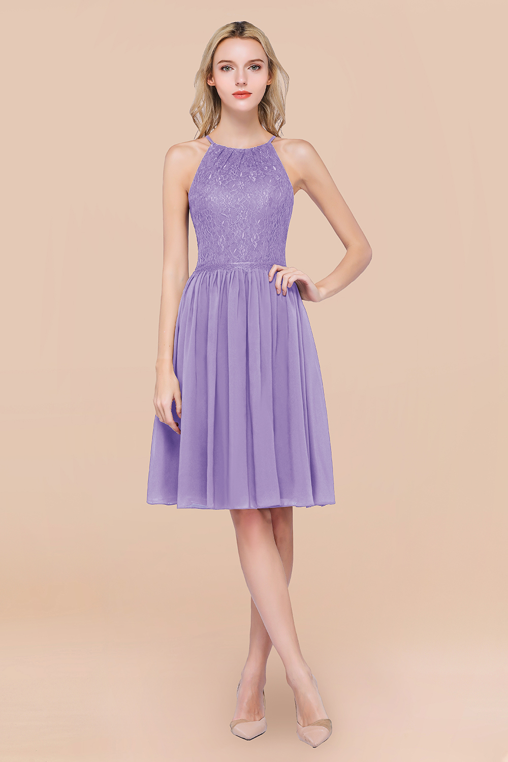 BMbridal Lovely Burgundy Lace Short Bridesmaid Dress With Spaghetti-Straps-BMbridal