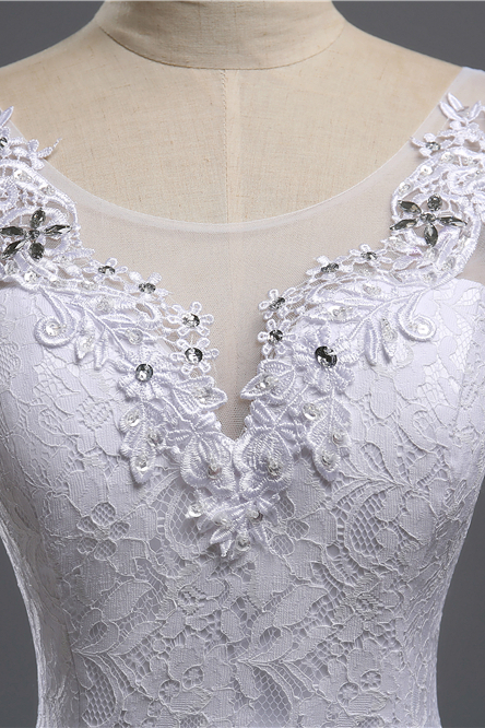 BMbridal Affordable Jewel Lace Sequins Mermaid Wedding Dress Sleeveless Appliques Bridal Gowns with Crystals-BMbridal