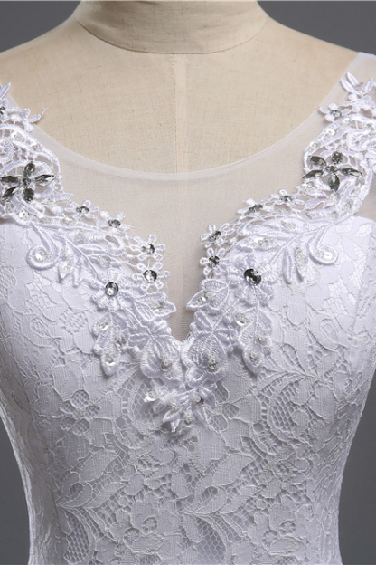 BMbridal Affordable Jewel Lace Sequins Mermaid Wedding Dress Sleeveless Appliques Bridal Gowns with Crystals-BMbridal