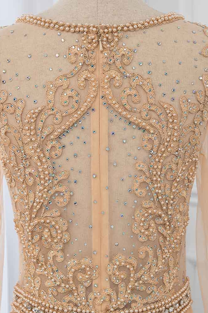 BMbridal Luxury Jewel Long Sleeves Mermaid Prom Dresses with Rhinestone Appliques Online