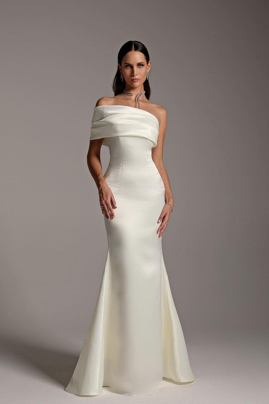 One Shoulder Sleeveless Mermaid Long Prom Dress With Ruffles