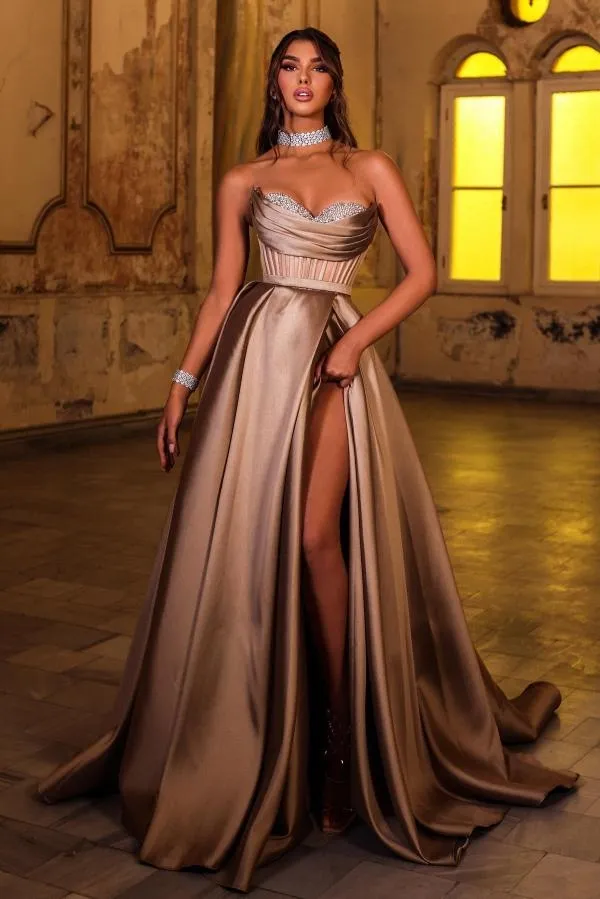 Champagne evening dresses long | Ball gown with glitter
