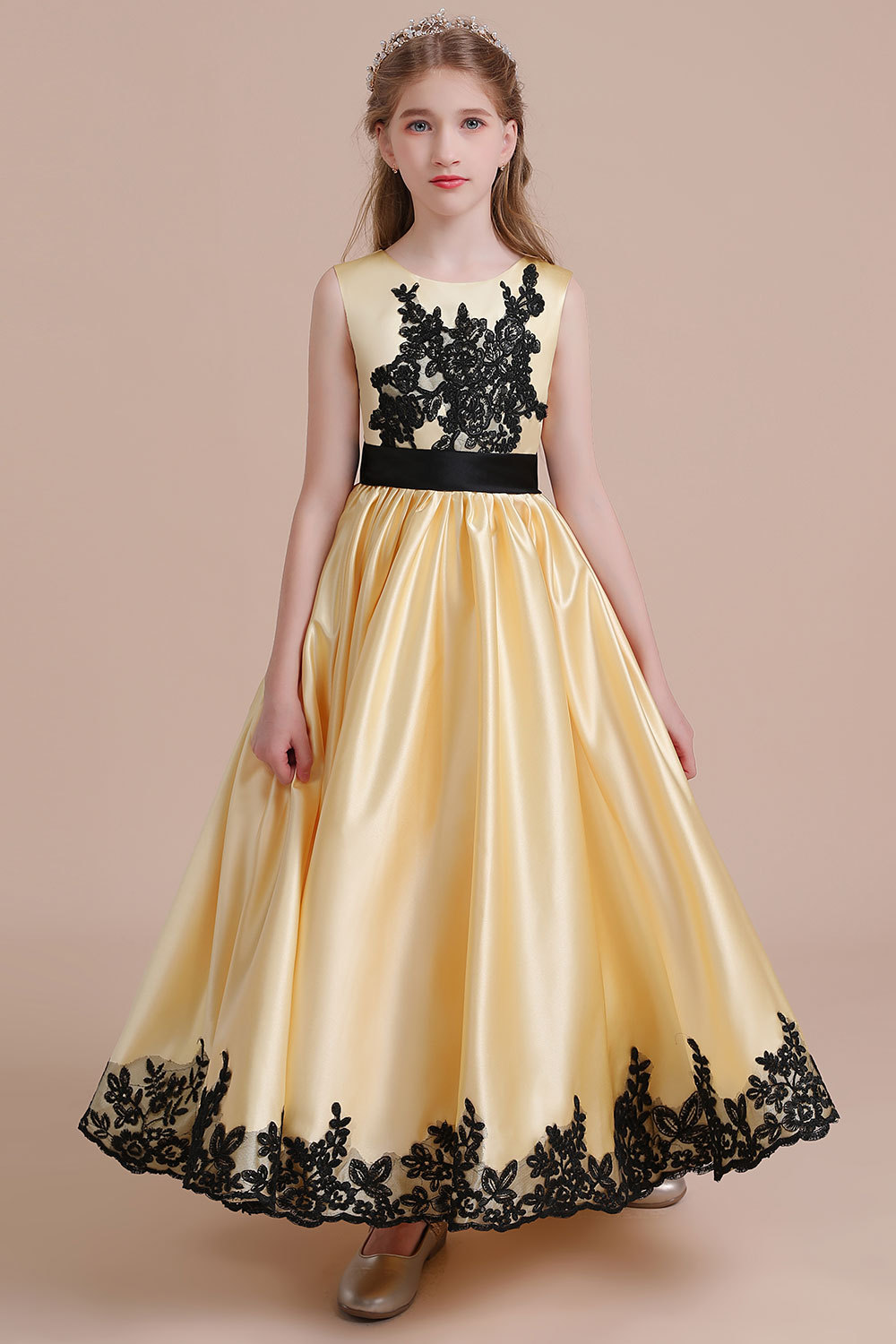 BMbridal A-Line Chic Bow Appliques Satin Flower Girl Dress Online-BMbridal