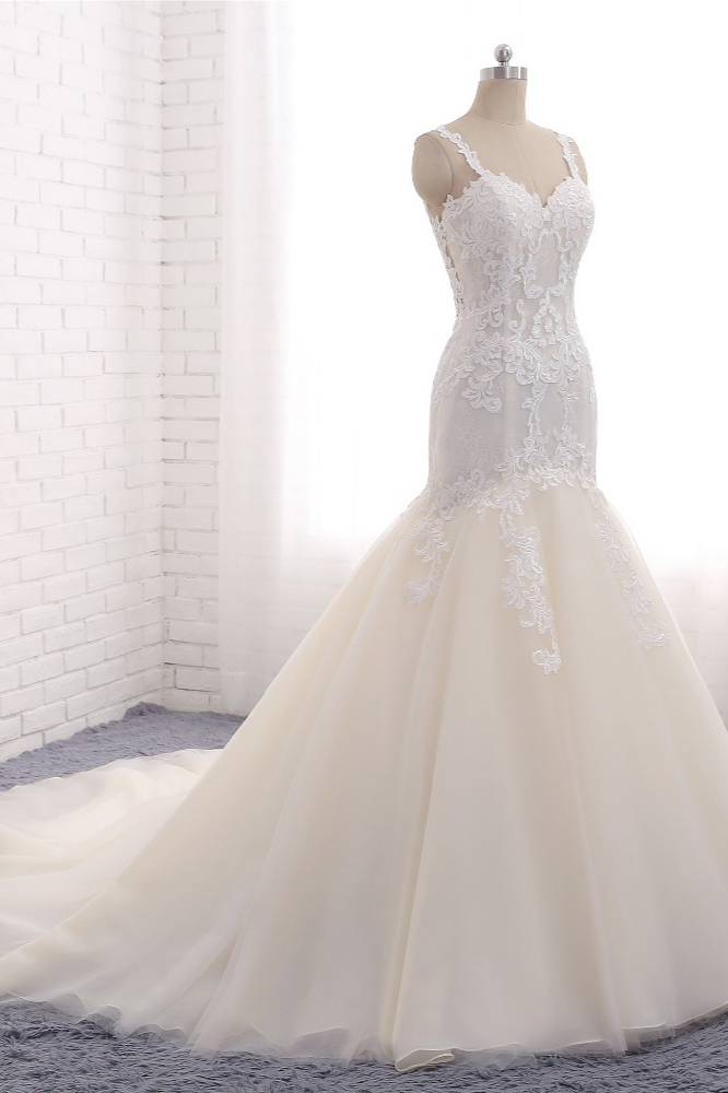 BMbridal Affordable Strapless Mermaid Tulle Lace Wedding Dress Sweetheart Appliques Bridal Gowns On Sale-BMbridal