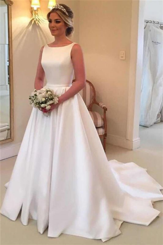 Chic Sleeveless Satin Princess Wedding Dress Open Back