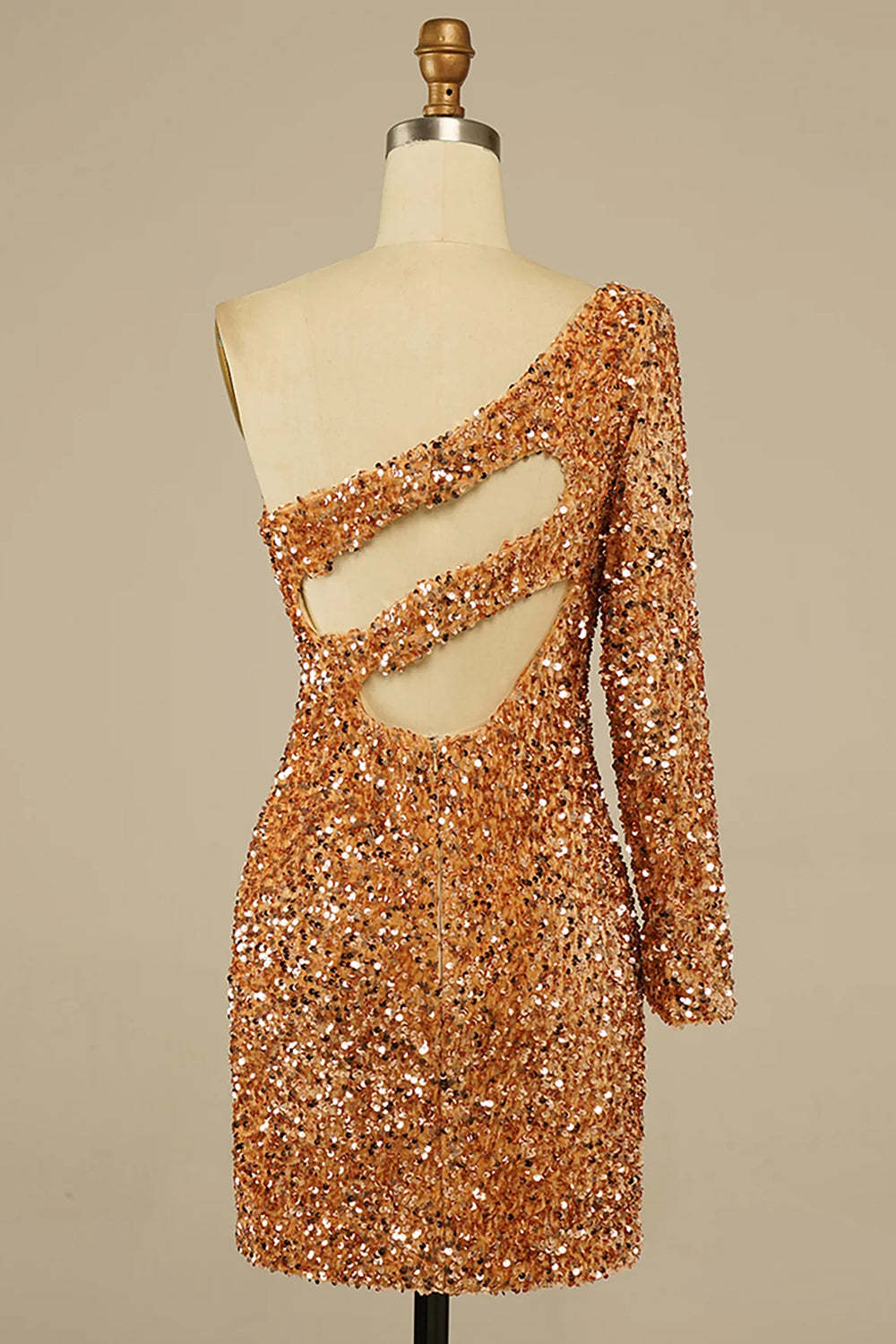 Purple Cut Out Open Back One Shoulder Sequins Homecoming Dress