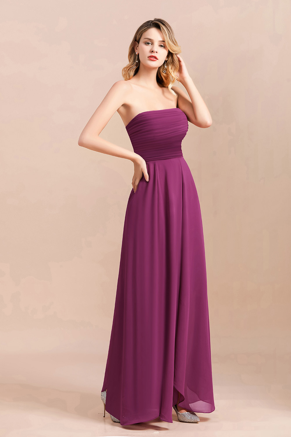 BMbridal Gorgeous Strapless Ruffle Bridesmaid Dress with Petal Hemline-BMbridal