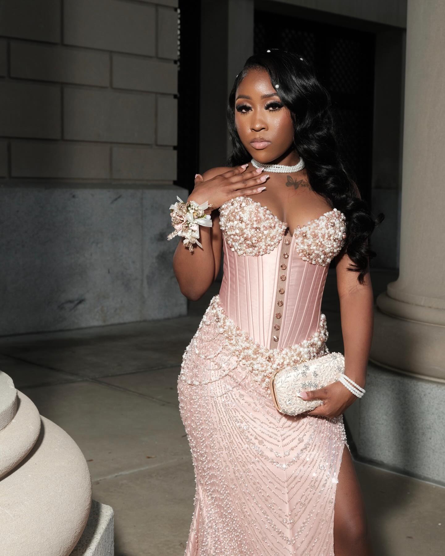 Pearl Perfection - Beaded Corset Mermaid Prom Dress with Detachable Sleeves