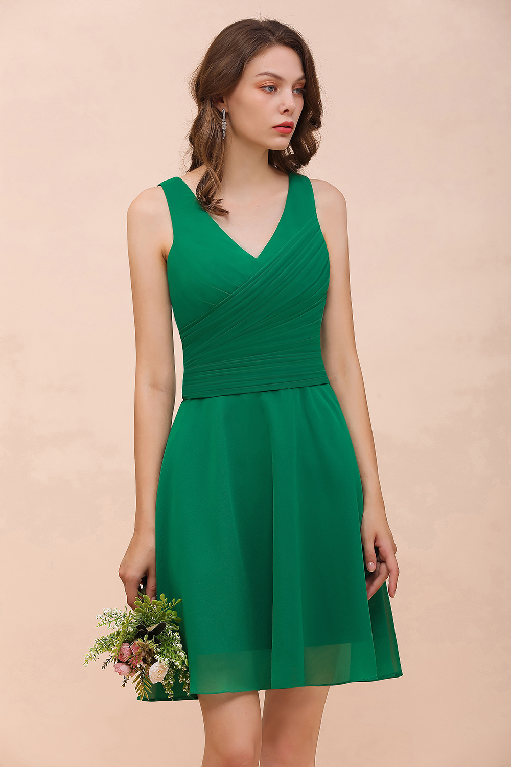 BMbridal Affordable V-Neck Sleeveless Ruffle Short Bridesmaid Dress-BMbridal