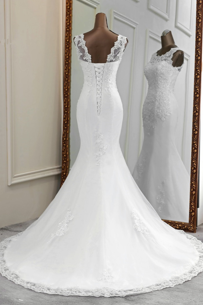 BMbridal Glamorous Jewel Lace Beading Wedding Dresses Sleeveless Appliques Mermaid Bridal Gowns
