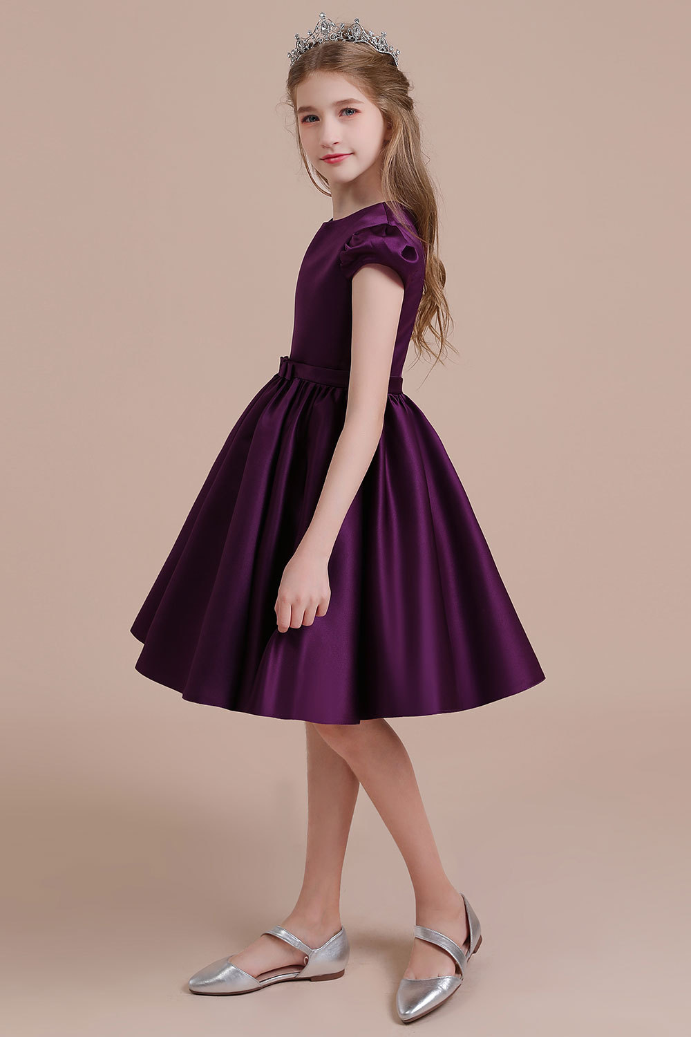 BMbridal A-Line Graceful Cap Sleeve Satin Flower Girl Dress Online-BMbridal