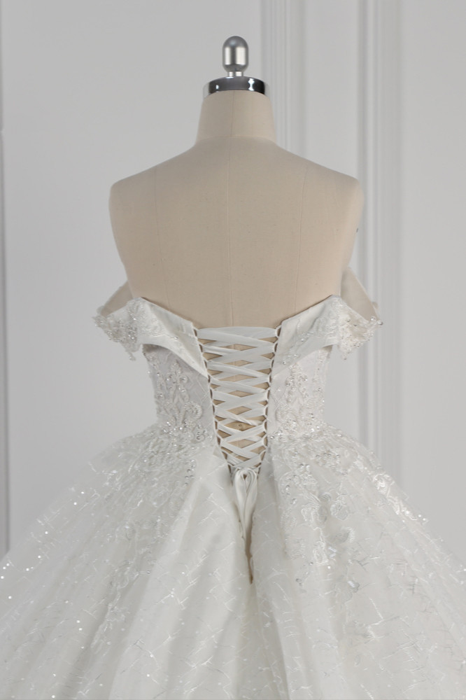 BMbridal Luxury Ball Gown Off-the-Shoulder Tulle Lace Wedding Dress Appliques Sleeveless Bridal Gowns On Sale-BMbridal