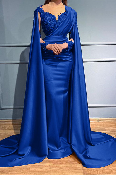 Rust Long Sleeves Beads Appliques Mermaid Long Evening Dress With Ruffles