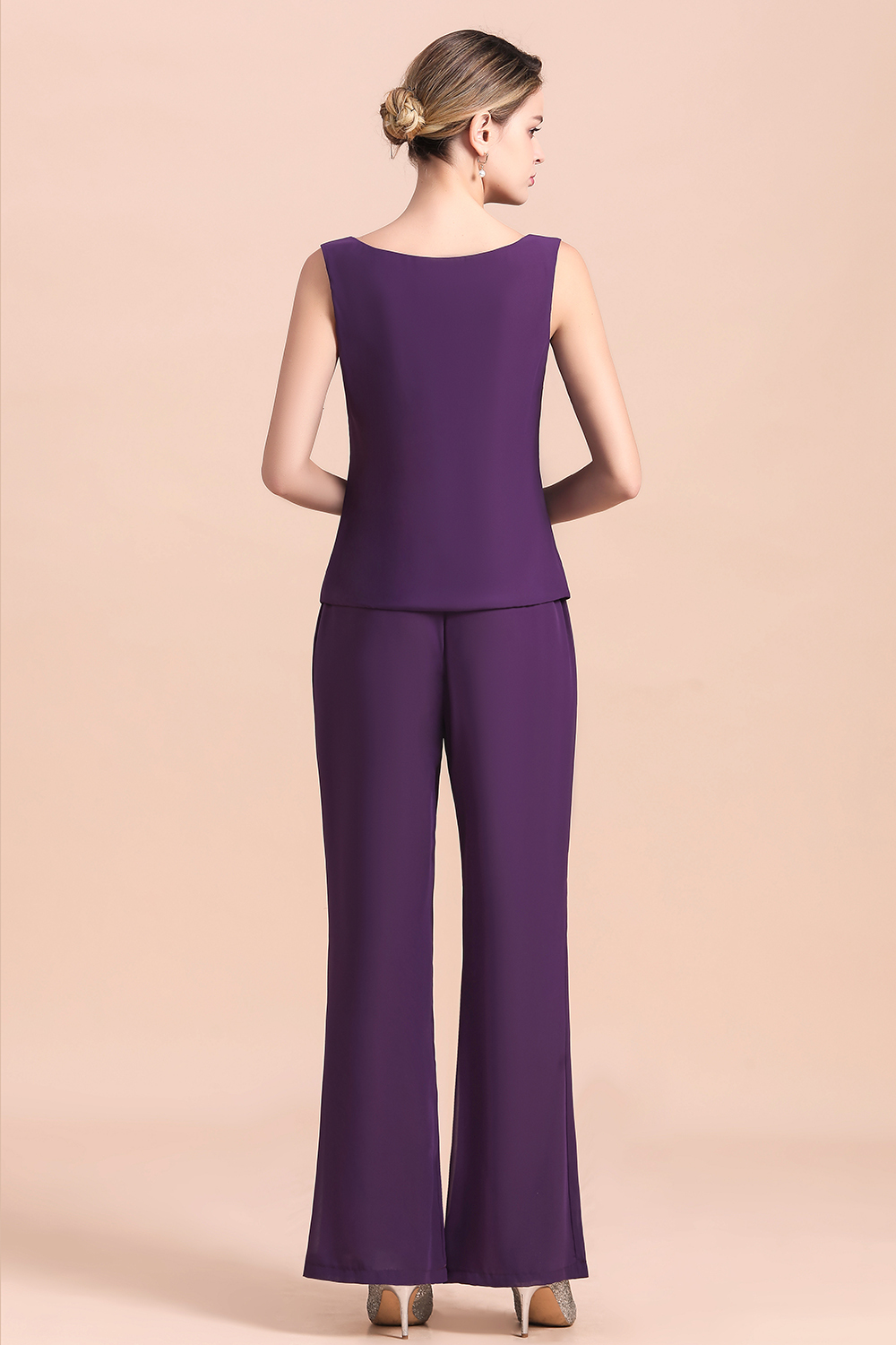 BMbridal Affordable Straps Beading Grape Chiffon Mother of Bride Jumpsuit Online with Wrap-BMbridal