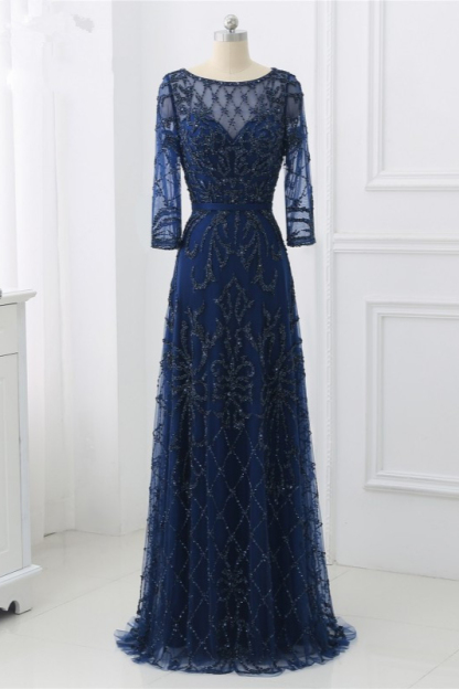 BMbridal Glamorous Red Tulle Jewel Appliques Prom Dresses Long Sleeves with Rhinestones On Sale