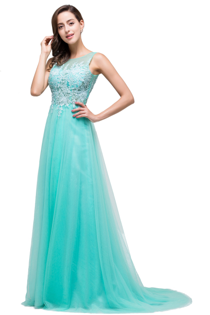BMbridal A-line Court Train Tulle Evening Dress with Appliques