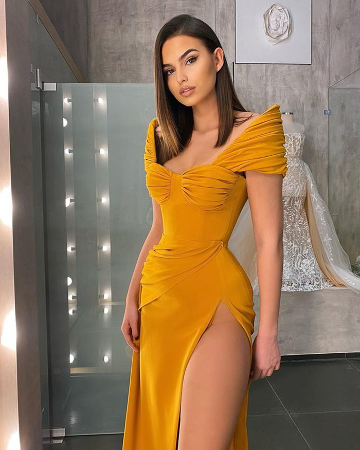 Elegant Off-the-Shoulder Mermaid Evening Dress Long Slit Online