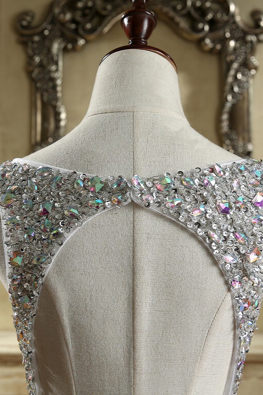 BMbridal Glamorous Straps V-Neck Tulle Beadings Prom Dresses Sleeveless Mermaid Crystals Formal Dresses Online-BMbridal