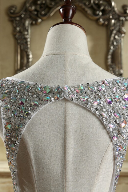 BMbridal Glamorous Straps V-Neck Tulle Beadings Prom Dresses Sleeveless Mermaid Crystals Formal Dresses Online-BMbridal