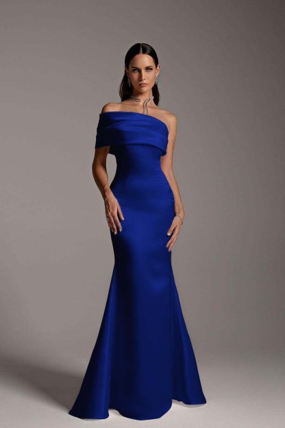 One Shoulder Sleeveless Mermaid Long Prom Dress With Ruffles
