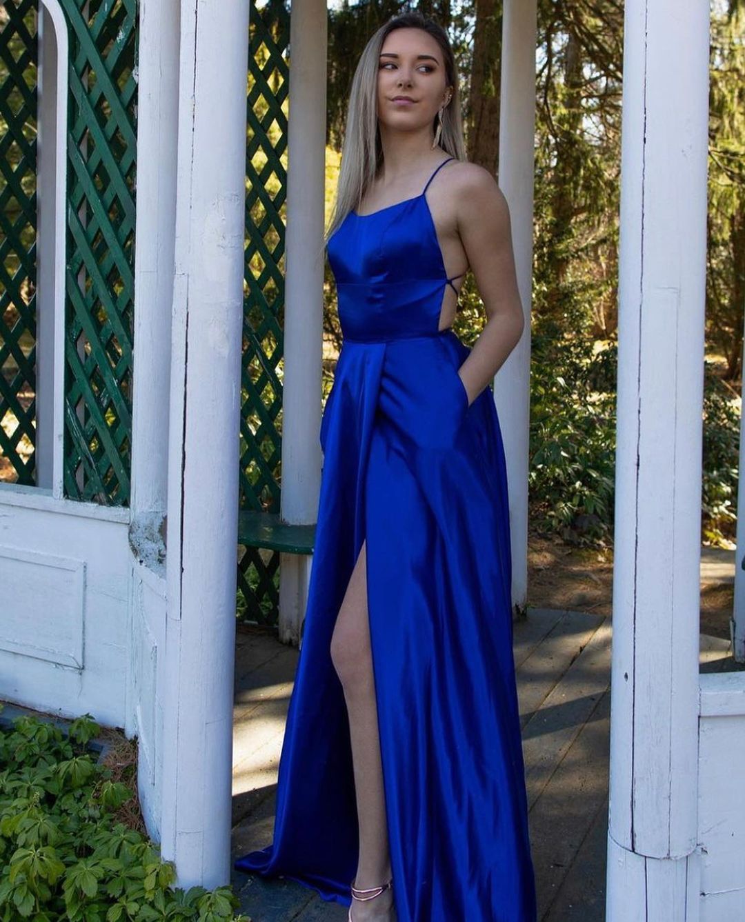 Bmbridal Royal Blue Spaghetti-Strap Prom Dress With Split