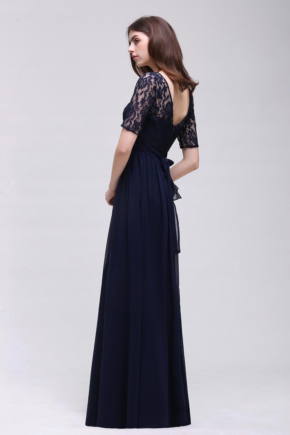 BMbridal Half-Sleeve Lace Long Chiffon Evening Dress
