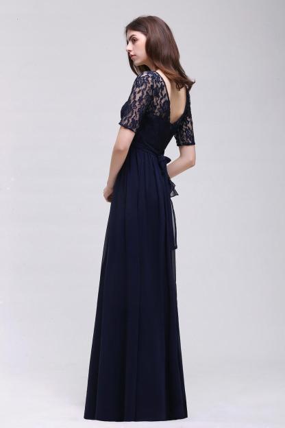 BMbridal Half-Sleeve Lace Long Chiffon Evening Dress