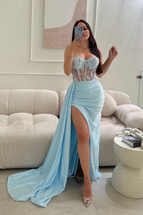 Bmbridal Sky Blue Mermiad Sweetheart Dress with Split
