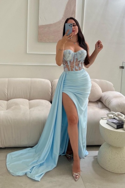 Bmbridal Sky Blue Mermiad Sweetheart Dress with Split