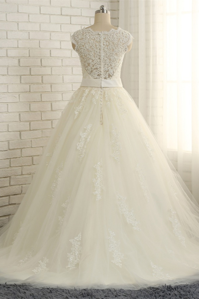 BMbridal Sexy Straps Sleeveless Lace Wedding Dresses With Appliques A line Tulle Ruffles Bridal Gowns On Sale-BMbridal