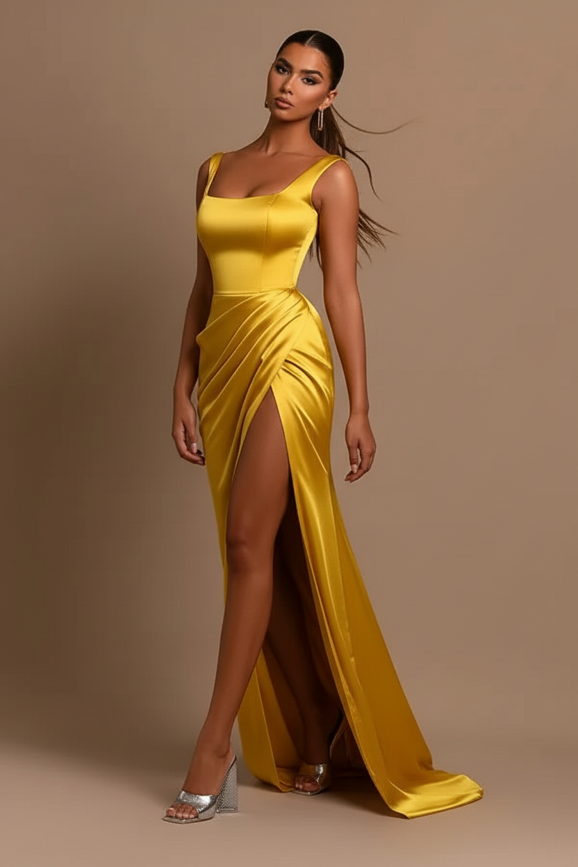 Bmbridal Straps Square Prom Dress Mermaid Sleeveless With Slit