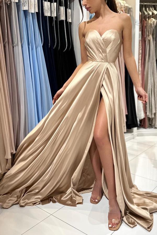 Bmbridal Champagne Sweetheart Prom Dress Split Long