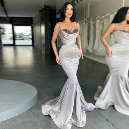Bmbridal Silver Mermiad Sweetheart Prom Dress with Ruffles