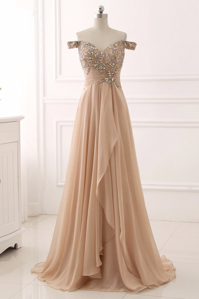 BMbridal Elegant Off-the-Shoulder Sweetheart Ruffle Prom Dresses with Appliques Beadings