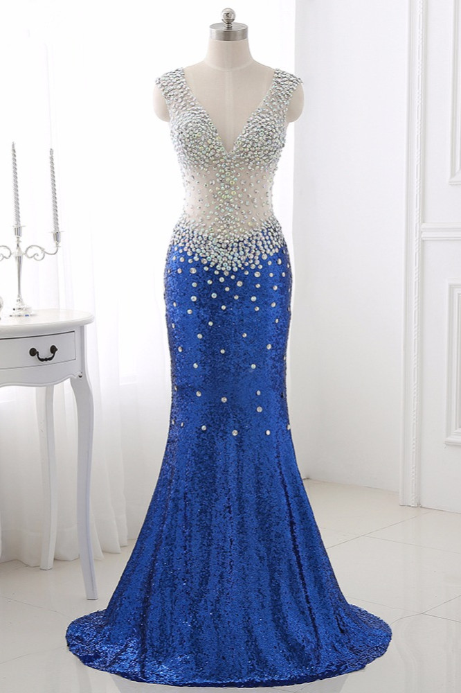 BMbridal Sparkly Sequined V-Neck Burgundy Mermaid Prom Dresses with Rhinestone Top