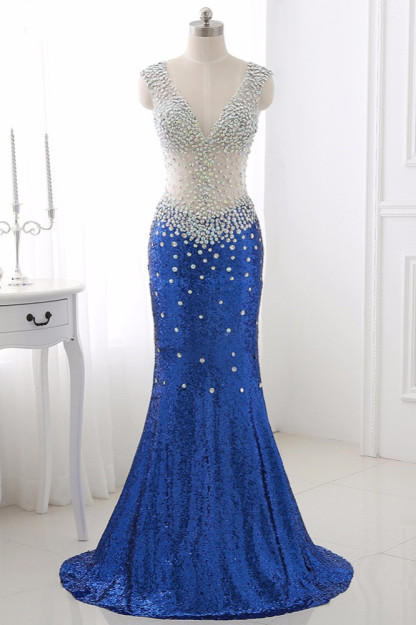 BMbridal Sparkly Sequined V-Neck Burgundy Mermaid Prom Dresses with Rhinestone Top