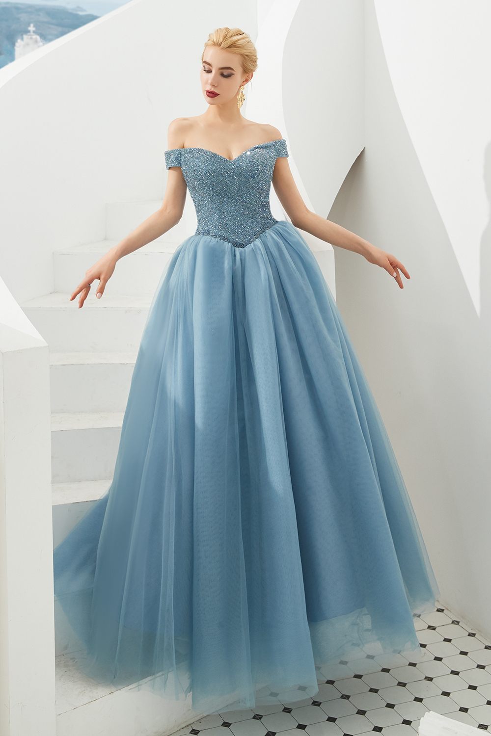 BMbridal Princess Off-the-Shoulder Prom Dress Beadings Sweetheart Ball Gown Evening Gowns